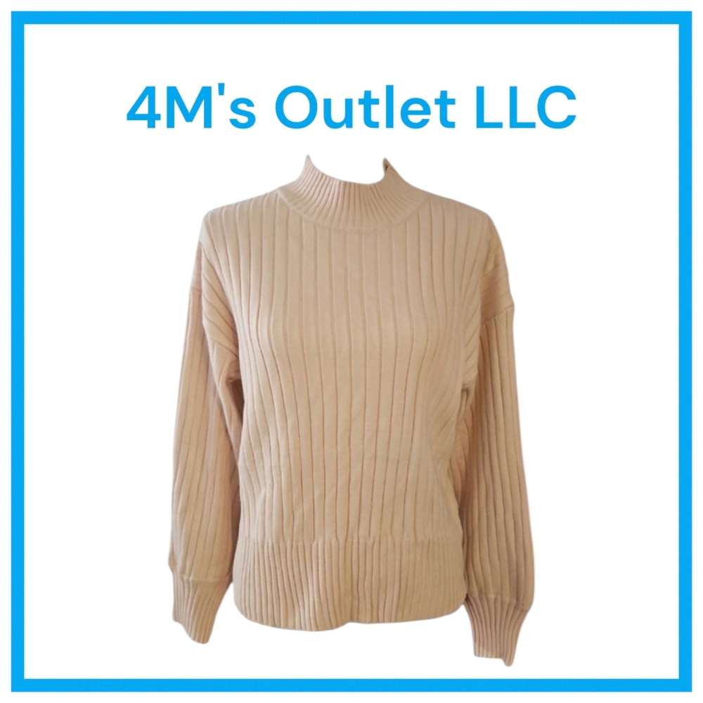 Women's Mock Neck Sweater Long Sleeve Ribbed Knit Basic Cropped Pullover Sweater